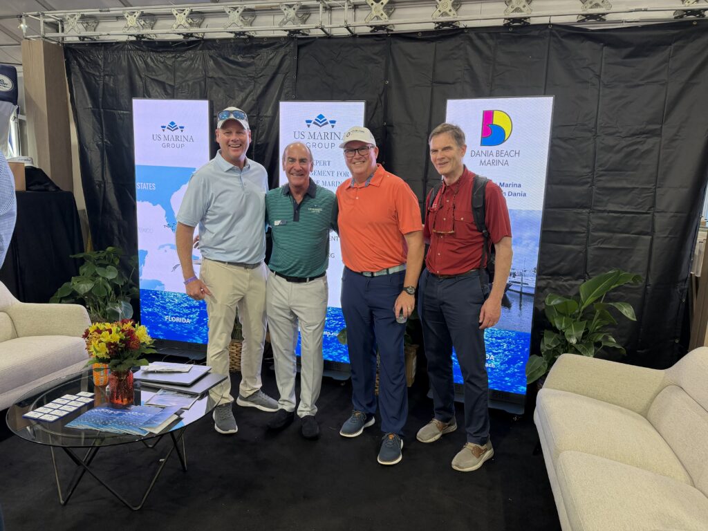 SVN Marinas representatives David Kendall and Brian Arnold at the US Marina Group booth during FLIBS 2026.